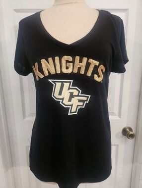 Colosseum UCF Black V-Neck Tee. Knights Written In Sequins